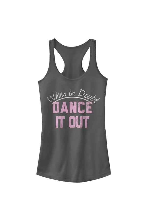 Junior's CHIN UP When in Doubt Dance it Out  Racerback Tank Top Charcoal Small