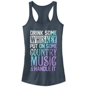 CHIN UP APPAREL Junior's CHIN UP Whiskey Country Music Handle It Racerback Tank Top Indigo X Large