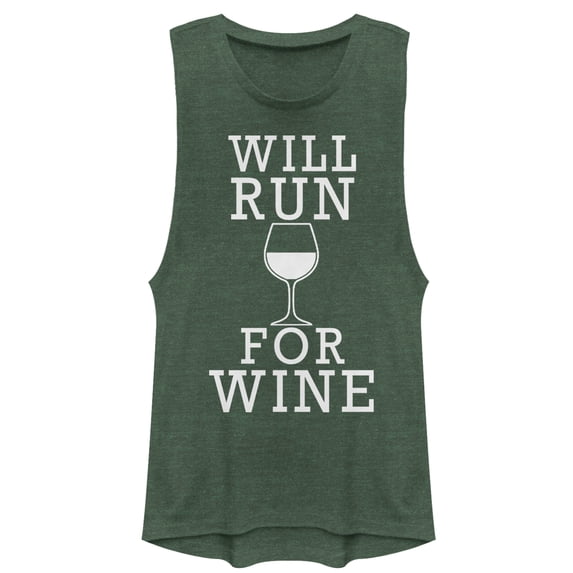 Junior's CHIN UP Will Run For Wine Festival Muscle Graphic Tee Pine Green Heather X Large