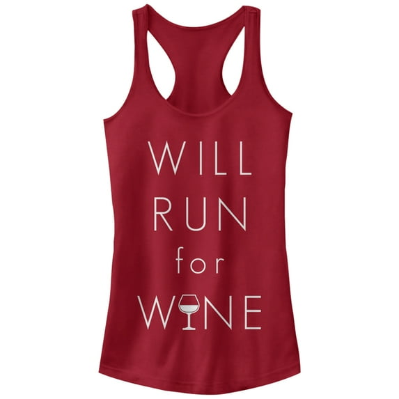 Junior's CHIN UP Will Run For Wine Glass Racerback Tank Top Scarlet X Large