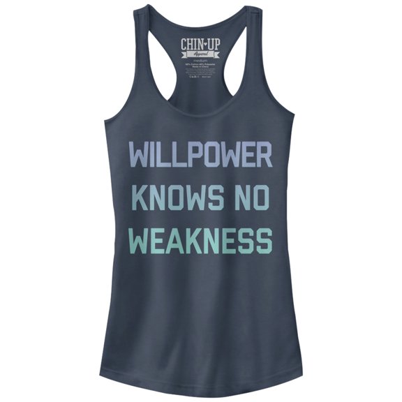 Junior's CHIN UP Willpower Knows No Weakness  Racerback Tank Top Indigo Large