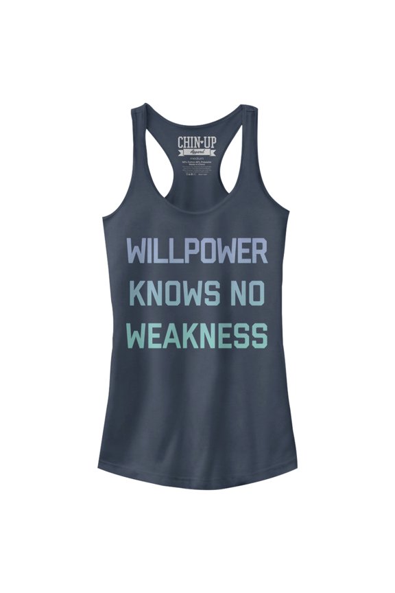 Junior's CHIN UP Willpower Knows No Weakness  Racerback Tank Top Indigo Medium