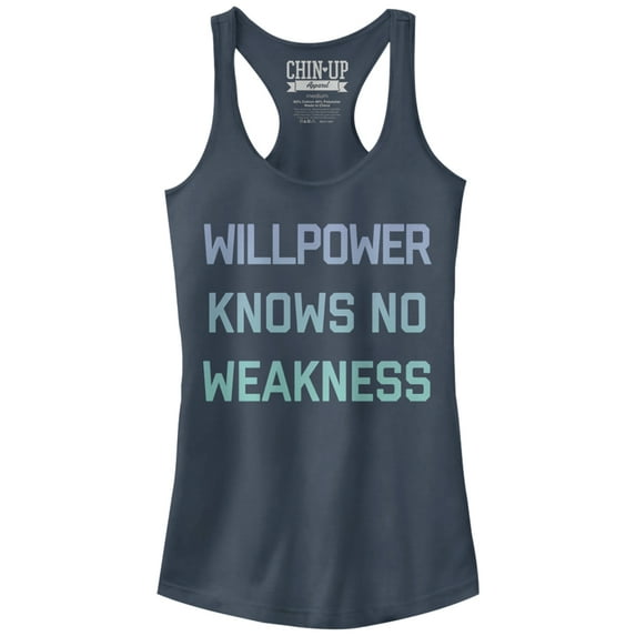 Junior's CHIN UP Willpower Knows No Weakness Racerback Tank Top Indigo Medium