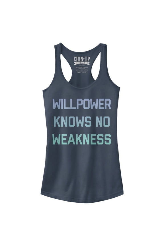 Junior's CHIN UP Willpower Knows No Weakness Racerback Tank Top Indigo Small