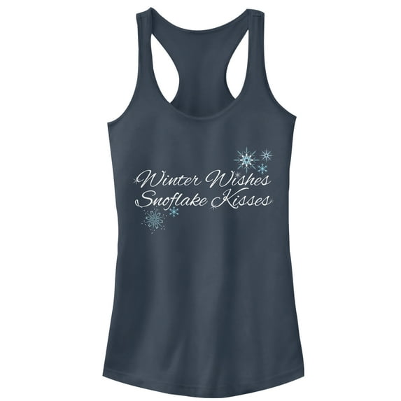 Junior's CHIN UP Winter Wishes & Snowflake Kisses Racerback Tank Top Indigo X Large