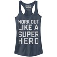 thumbnail image 1 of Junior's CHIN UP Work Out Like a Super Hero Racerback Tank Top Indigo Large, 1 of 3