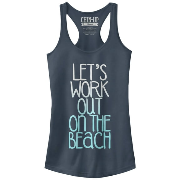 Junior's CHIN UP Work Out on the Beach Racerback Tank Top Indigo Small
