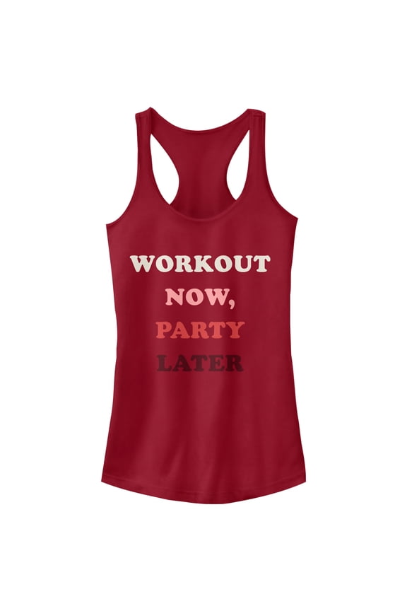 Junior's CHIN UP Workout Now, Party Later Racerback Tank Top Scarlet Medium