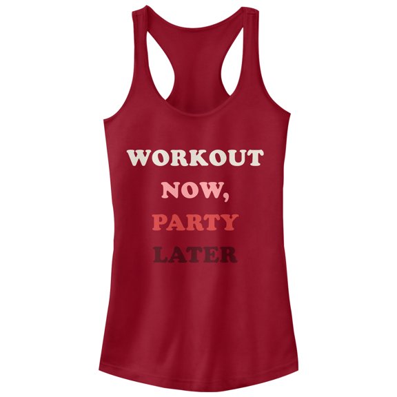 Junior's CHIN UP Workout Now, Party Later Racerback Tank Top Scarlet X Large