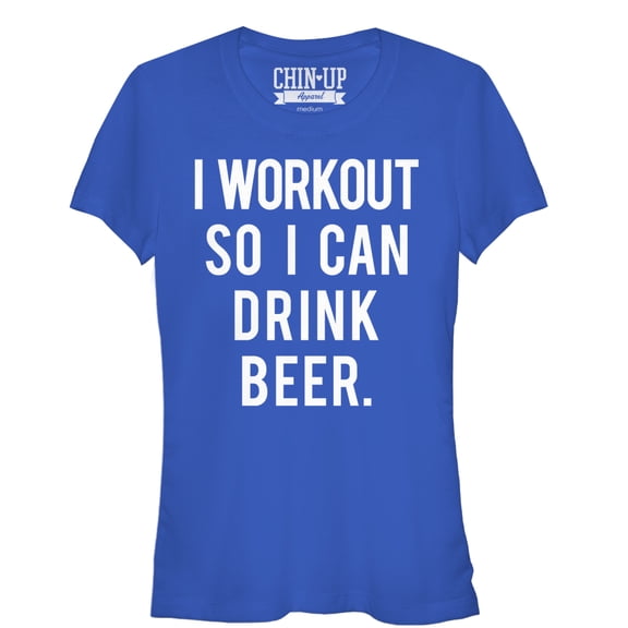 Junior's CHIN UP Workout for Beer  Graphic Tee Royal Medium