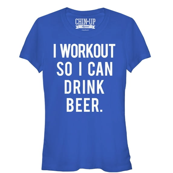 Junior's CHIN UP Workout for Beer Graphic Tee Royal Small