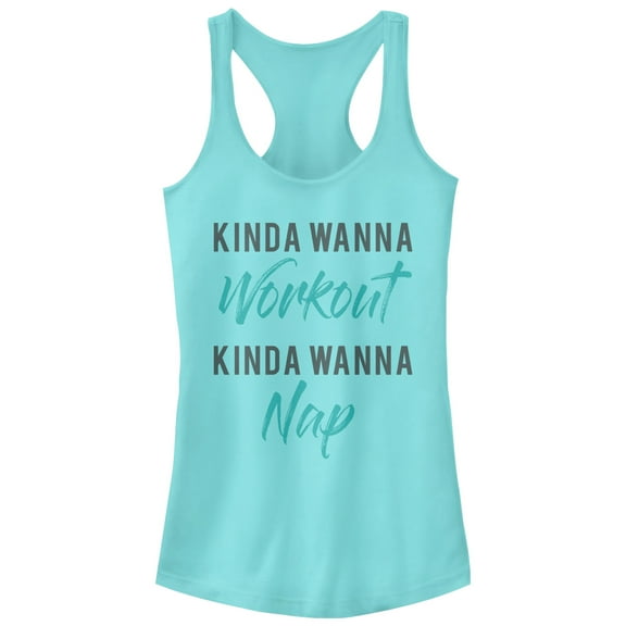 Junior's CHIN UP Workout or Nap  Racerback Tank Top Cancun Small