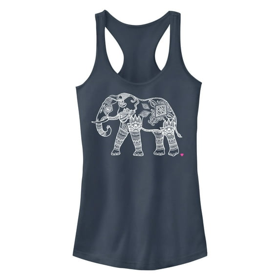 Junior's CHIN UP Zen Elephant Racerback Tank Top Indigo X Large