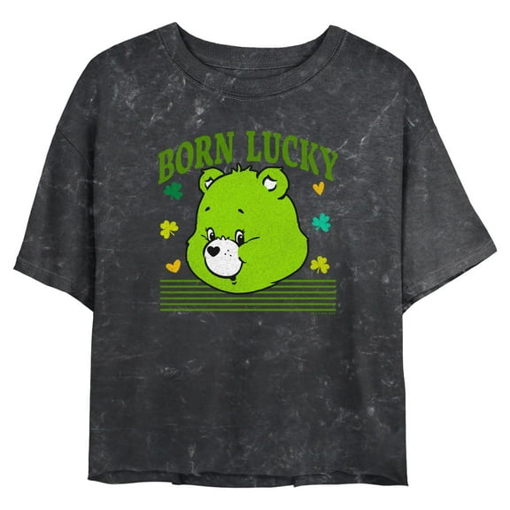 Junior's Care Bears Born Lucky Portrait Graphic Crop T-Shirt