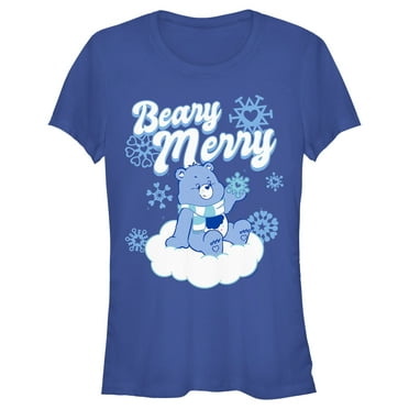 Junior's Care Bears Christmas Grumpy Bear Beary Merry  Graphic Tee Royal Blue Large