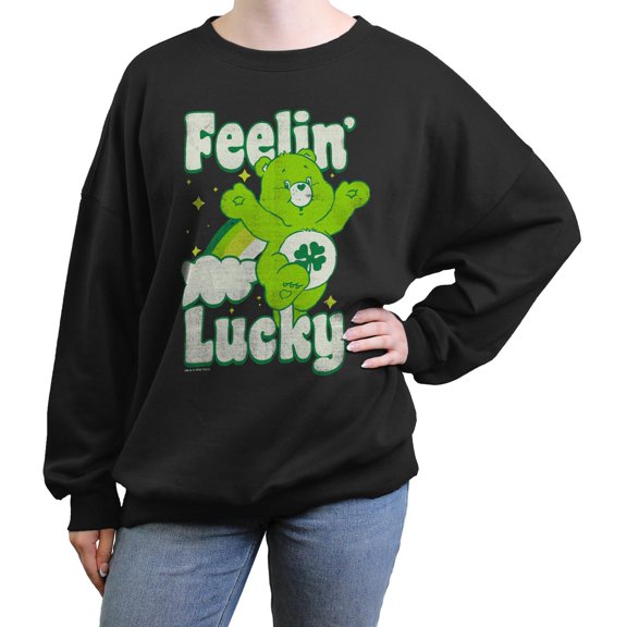 Junior's Care Bears Distressed Rainbow Feelin Lucky Sweatshirt