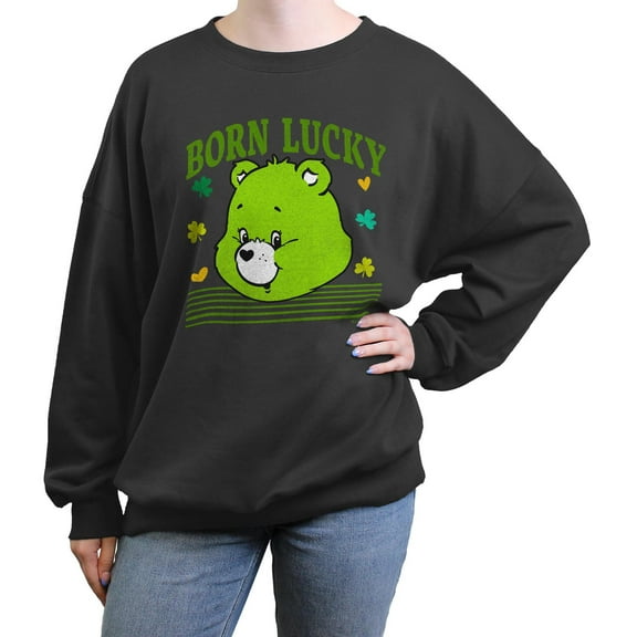 Junior's Care Bears Hearts Born Lucky  Sweatshirt