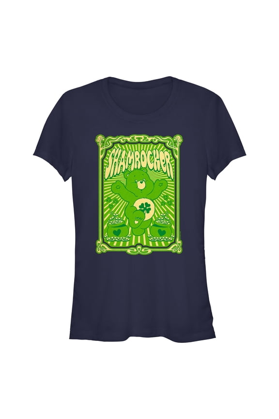 Junior's Care Bears St. Patrick's Day Good Luck Bear Shamrocker Poster  Graphic Tee Navy Blue Medium