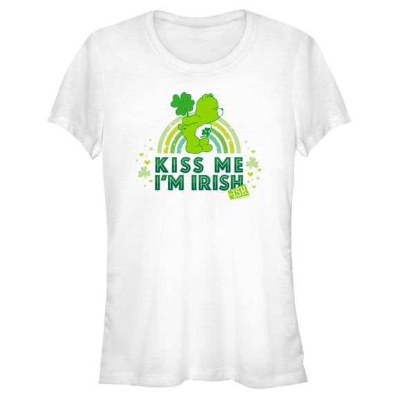 Junior's Care Bears St. Patrick's Day Good Luck Bear kiss Me I'm Irish-ish  Graphic Tee White 2X Large
