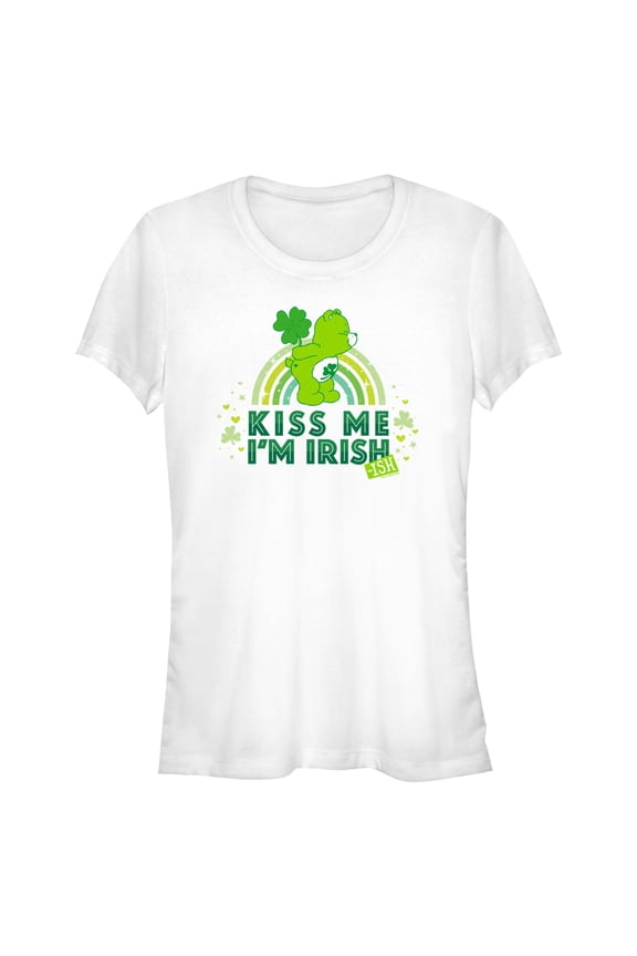 Junior's Care Bears St. Patrick's Day Good Luck Bear kiss Me I'm Irish-ish  Graphic Tee White Large