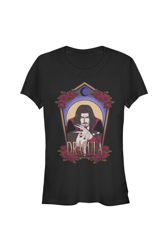 Junior's Castlevania Dracula Rose Frame Graphic Tee Black Medium