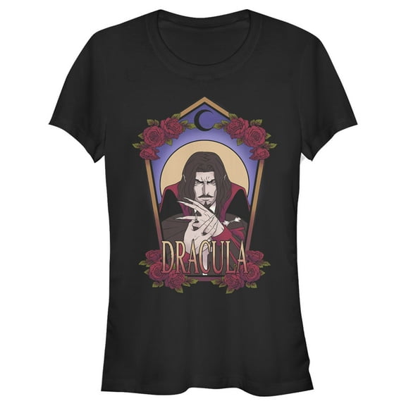 Junior's Castlevania Dracula Rose Frame  Graphic Tee Black Small