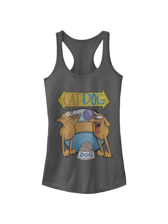 Junior's CatDog Food Fight Racerback Tank Top Charcoal Large
