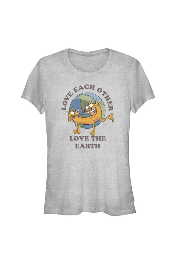 Junior's Catdog Love the Earth Graphic Tee Athletic Heather 2X Large