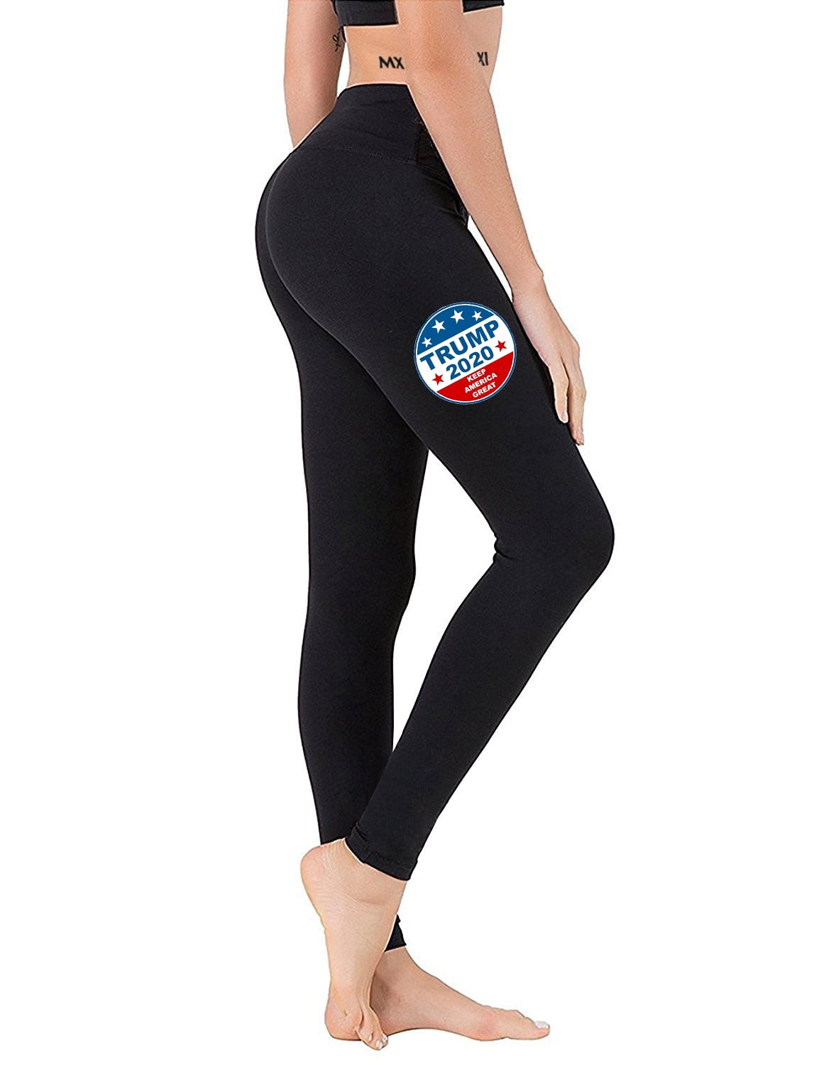 Junior's Chest Trump 2020 America Black Athletic Workout Leggings Thights  One Size + (XL-3XL)