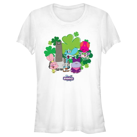 Junior's Chowder Main Characters Clovers Graphic Tee White Small