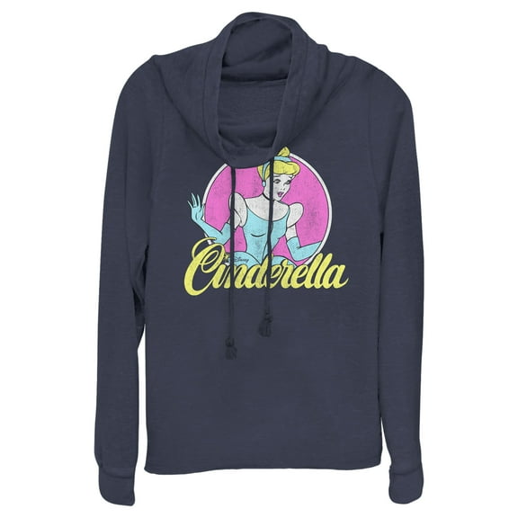 Junior's Cinderella Distressed Logo  Cowl Neck Sweatshirt Navy Blue X Large