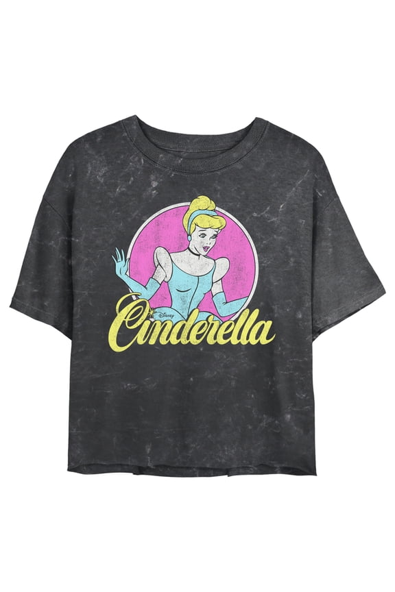 Junior's Cinderella Distressed Logo Crop Graphic Tee Black Medium