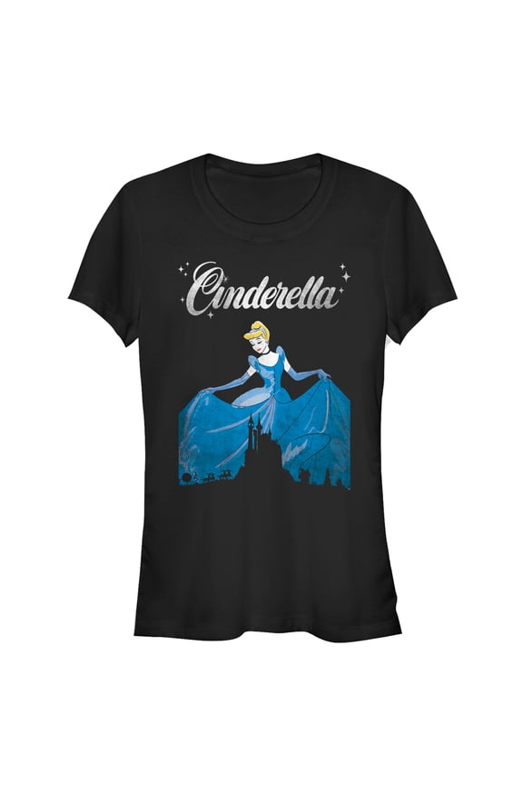 Junior's Cinderella Dress Silhouette Graphic Tee Black Small