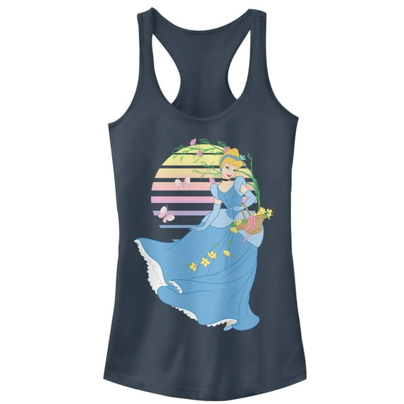 Junior's Cinderella Flower Basket Racerback Tank Top Indigo Medium