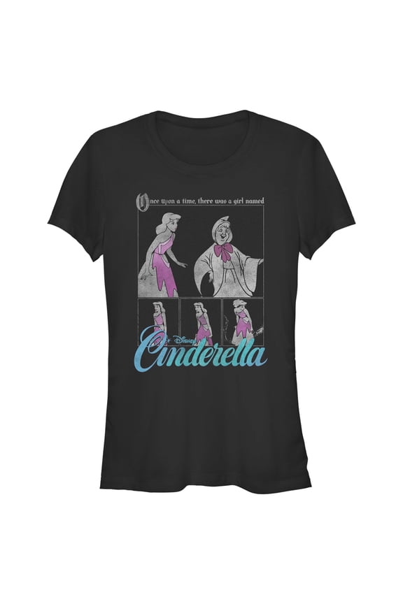 Junior's Cinderella Once Upon a Time Scene Graphic Tee Black Large