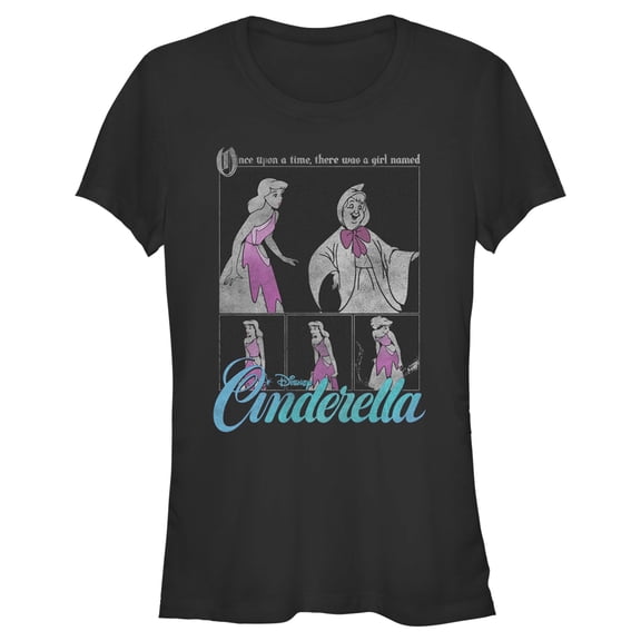 Junior's Cinderella Once Upon a Time Scene Graphic Tee Black X Large