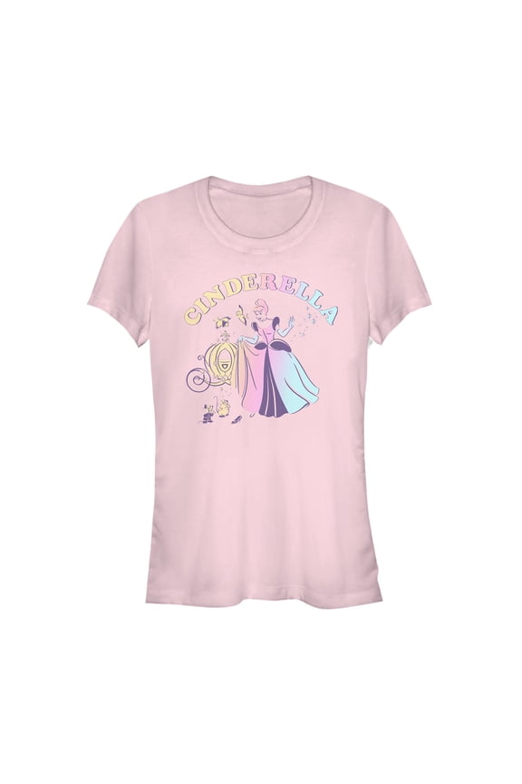Junior's Cinderella Rainbow Scene Graphic Tee Light Pink 2X Large