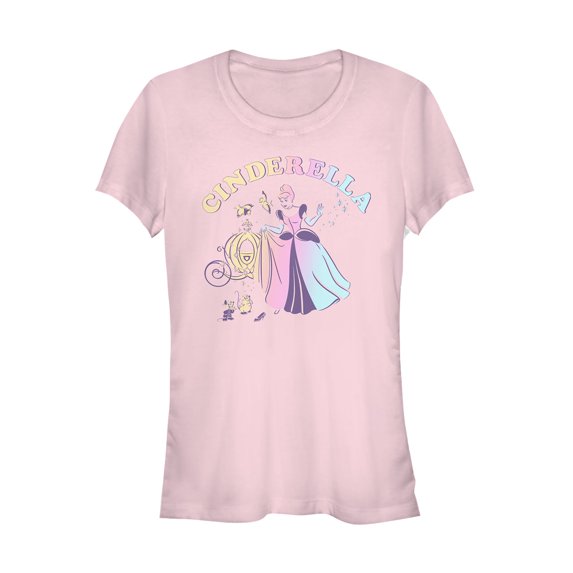 Junior's Cinderella Rainbow Scene Graphic Tee Light Pink Large