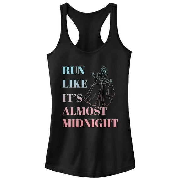 Junior's Cinderella Run Like Midnight Racerback Tank Top Black Medium