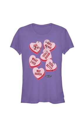 Junior's Clueless Candy Hearts Graphic Tee Purple Large