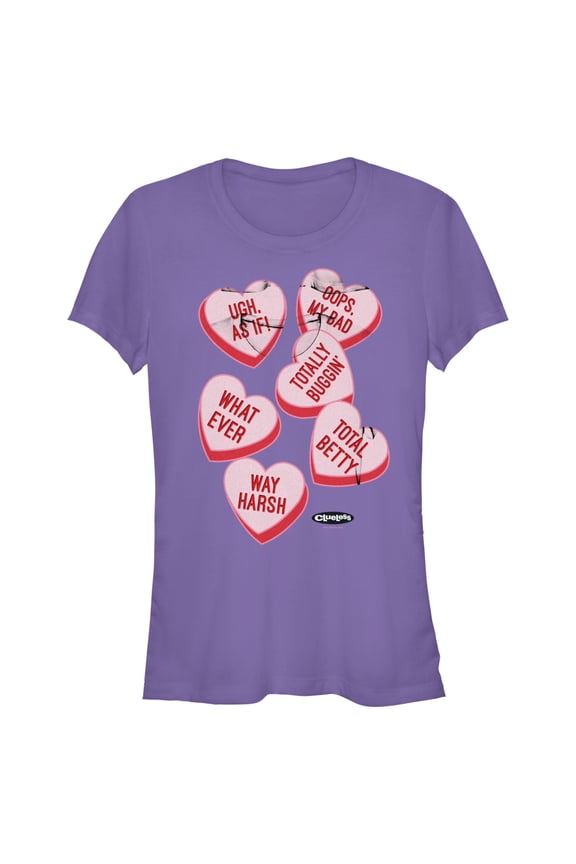 Junior's Clueless Candy Hearts Graphic Tee Purple Large