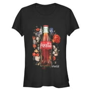 COCA-COLA Junior's Coca Cola Bottle Floral Print Graphic Tee Black Small