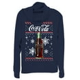 thumbnail image 1 of Junior's Coca Cola Christmas Bottle Snowflake  Cowl Neck Sweatshirt Navy Blue Medium, 1 of 3
