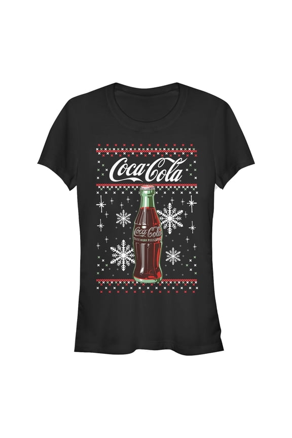 Junior's Coca Cola Christmas Bottle Snowflake  Graphic Tee Black Large