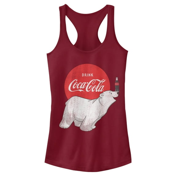 Junior's Coca Cola Polar Bear Racerback Tank Top Scarlet X Large