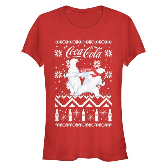 Junior's Coca Cola Ugly Christmas Polar Bear  Graphic Tee Red Small