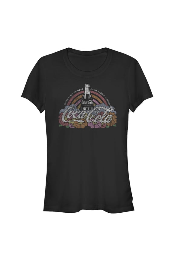 Junior's Coca Cola Unity Distressed Rainbow Logo  Graphic Tee Black Small