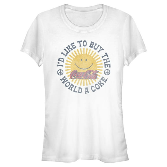 Junior's Coca Cola Unity Distressed Sun Logo  Graphic Tee White 2X Large