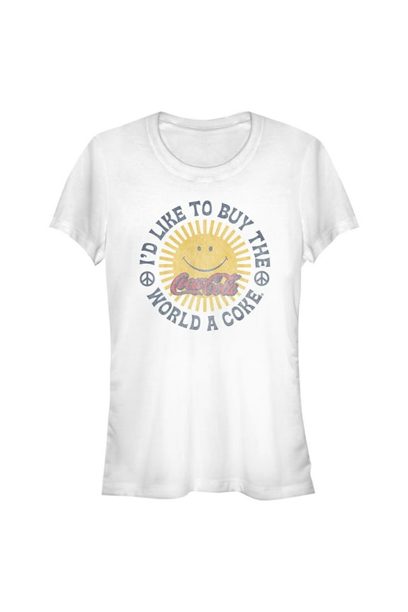 Junior's Coca Cola Unity Distressed Sun Logo Graphic Tee White 2X Large