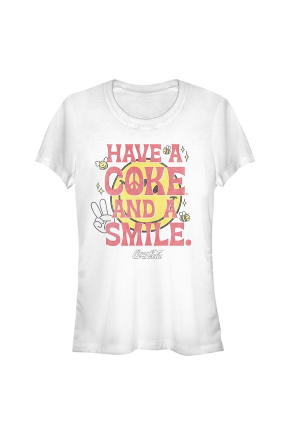 Junior's Coca Cola Unity Have a Coke and a Smile Peace  Graphic Tee White 2X Large